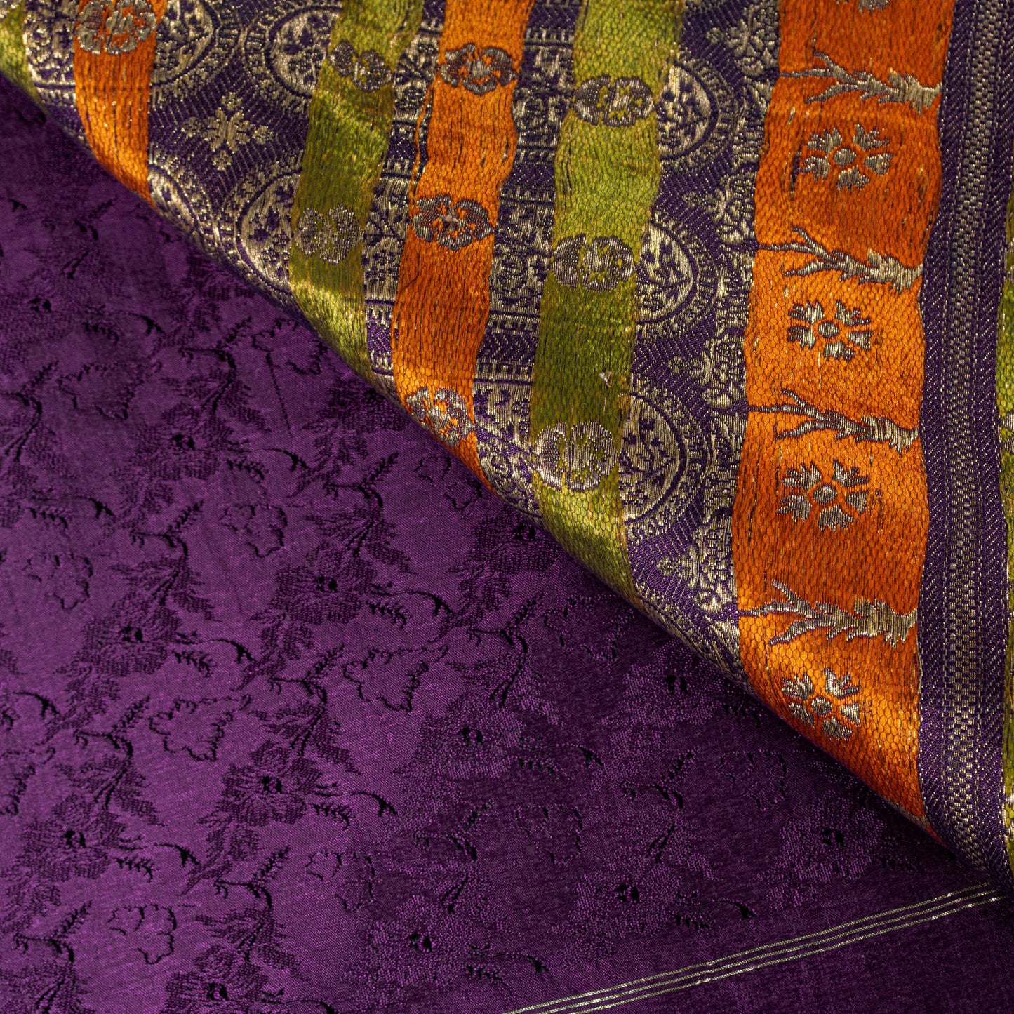 Sanskriti Vintage Purple Soft Pure Satin Silk Sarees Banarasi Brocade Zari Hand Woven 5+YD