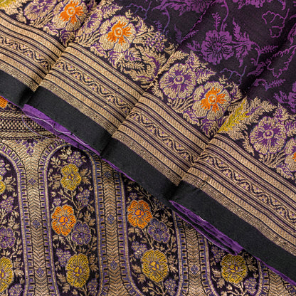 Sanskriti Vintage Purple Soft Pure Satin Silk Sarees Banarasi Brocade Zari Hand Woven 5+YD