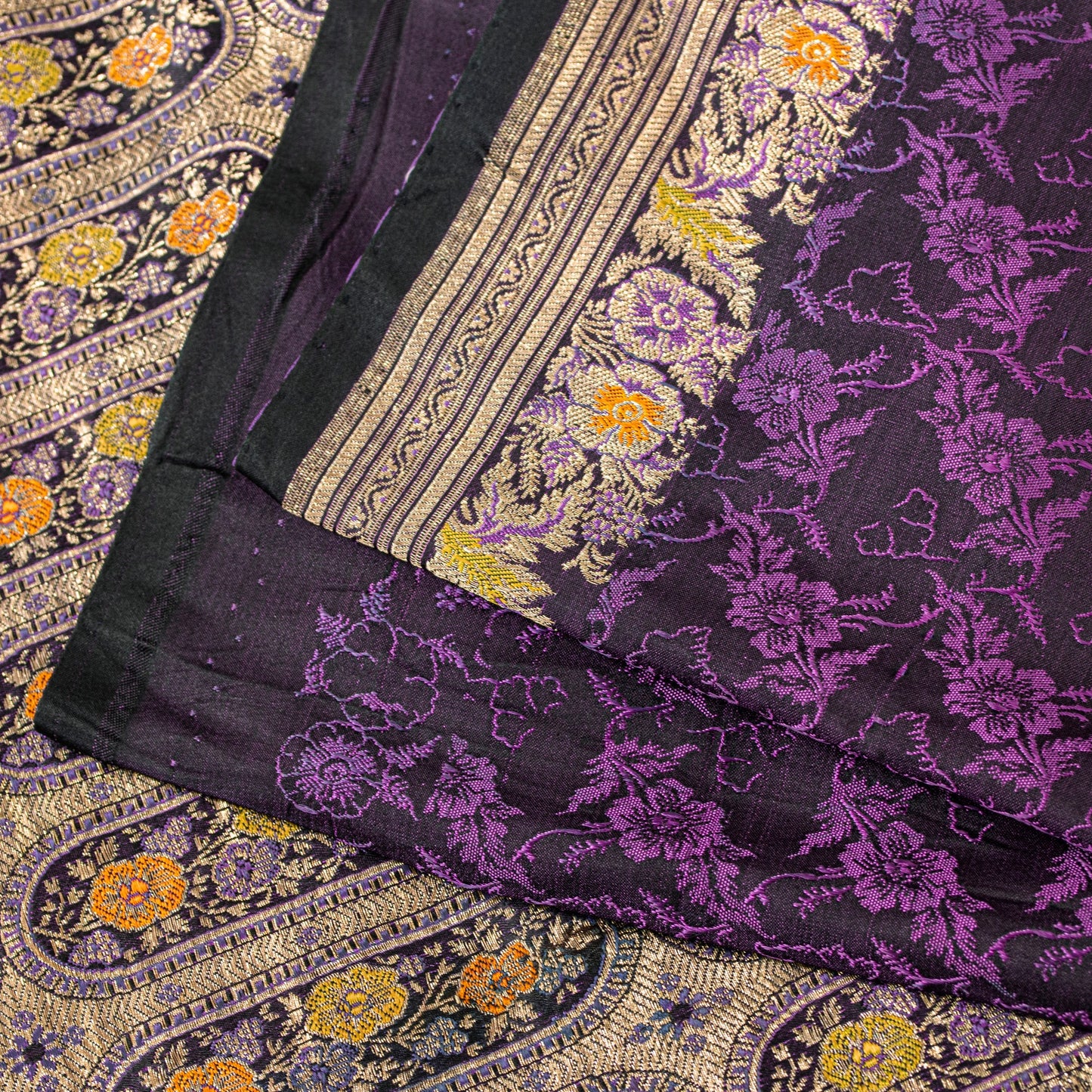 Sanskriti Vintage Purple Soft Pure Satin Silk Sarees Banarasi Brocade Zari Hand Woven 5+YD