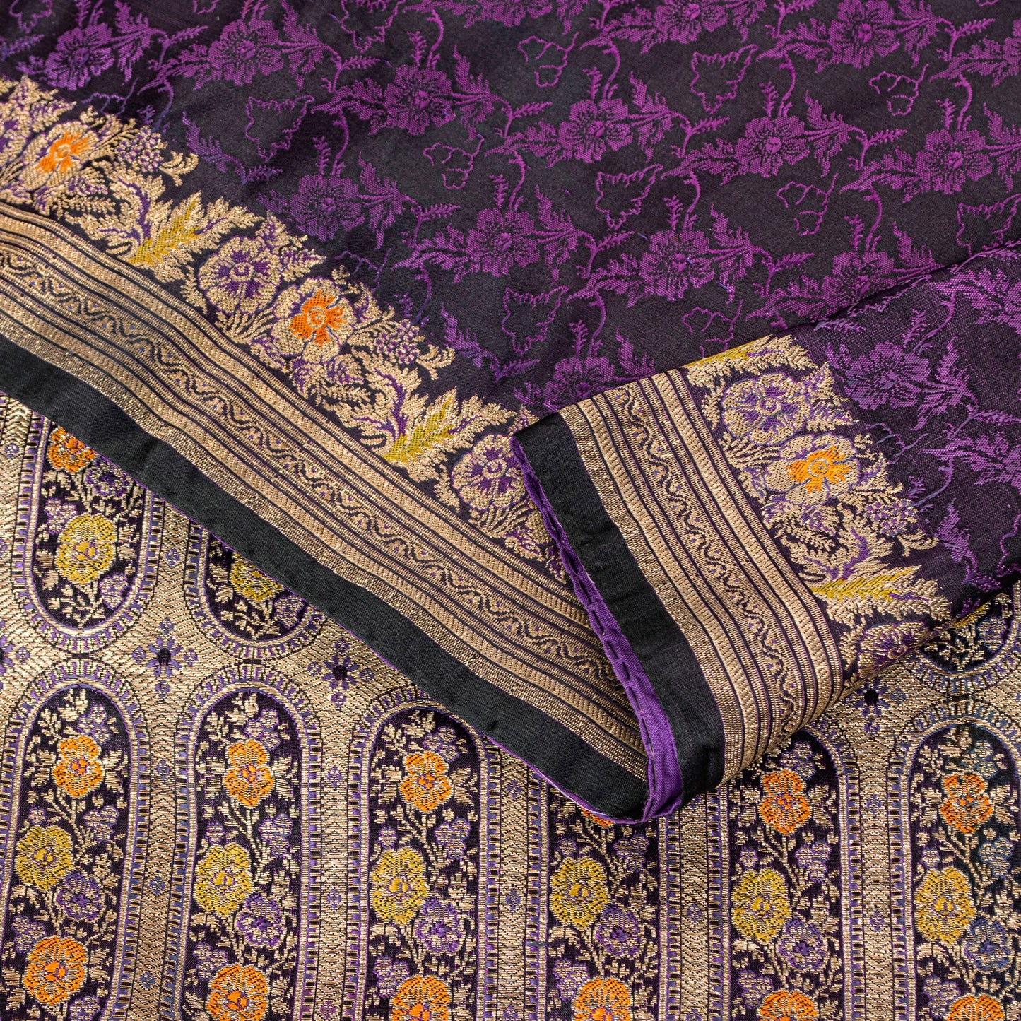 Sanskriti Vintage Purple Soft Pure Satin Silk Sarees Banarasi Brocade Zari Hand Woven 5+YD