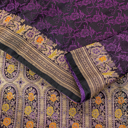 Sanskriti Vintage Purple Soft Pure Satin Silk Sarees Banarasi Brocade Zari Hand Woven 5+YD
