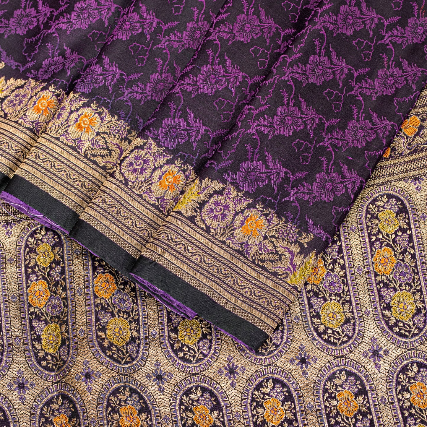 Sanskriti Vintage Purple Soft Pure Satin Silk Sarees Banarasi Brocade Zari Hand Woven 5+YD