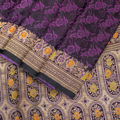 Sanskriti Vintage Purple Soft Pure Satin Silk Sarees Banarasi Brocade Zari Hand Woven 5+YD