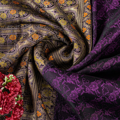 Sanskriti Vintage Purple Soft Pure Satin Silk Sarees Banarasi Brocade Zari Hand Woven 5+YD