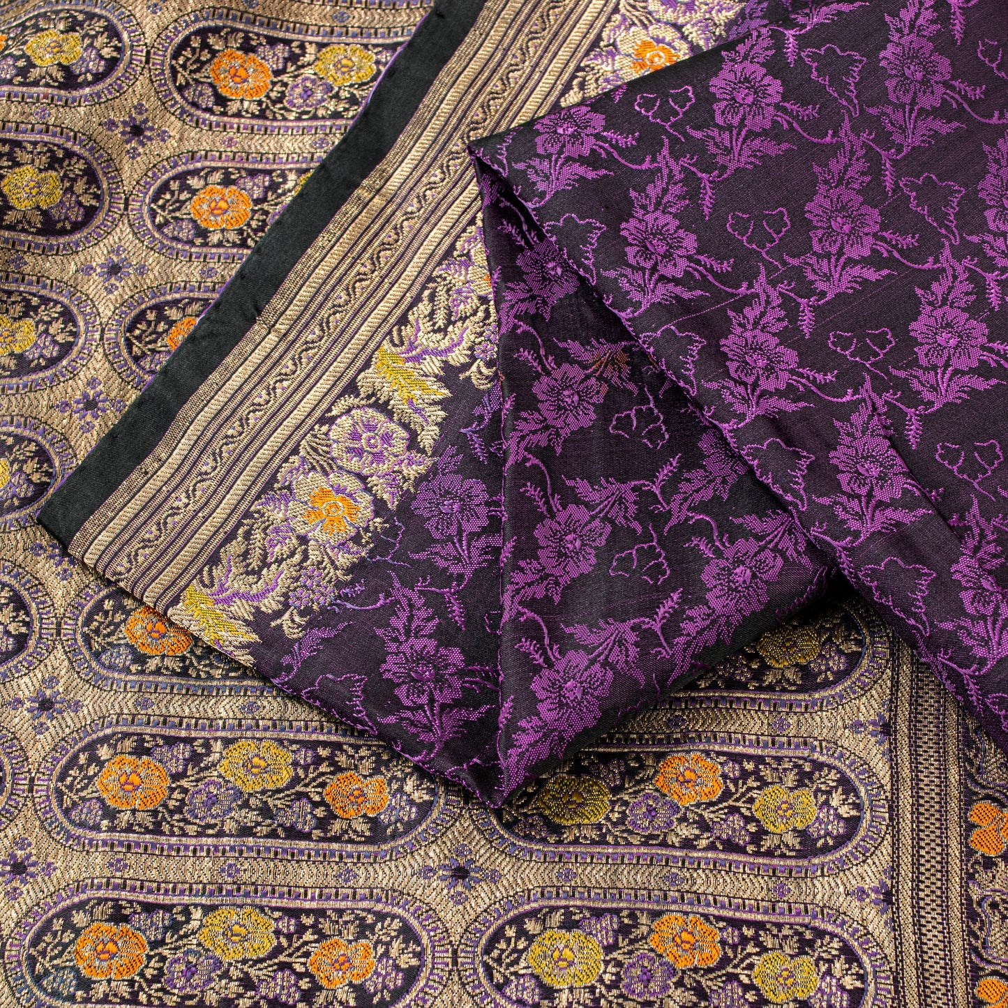 Sanskriti Vintage Purple Soft Pure Satin Silk Sarees Banarasi Brocade Zari Hand Woven 5+YD