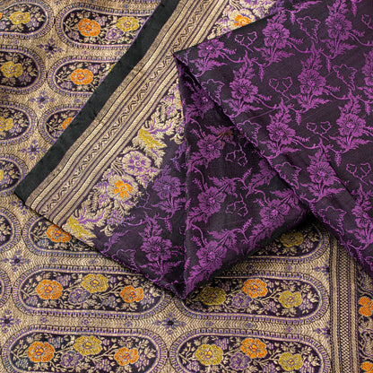 Sanskriti Vintage Purple Soft Pure Satin Silk Sarees Banarasi Brocade Zari Hand Woven 5+YD