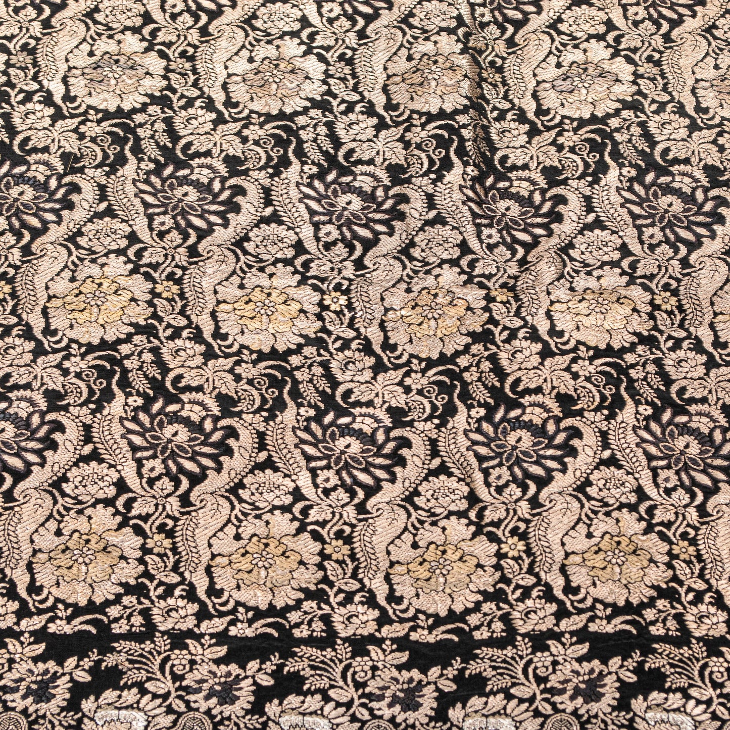 Sanskriti Vintage Black Pure Satin Sarees Banarasi Brocade Zari Hand Woven 5+YD