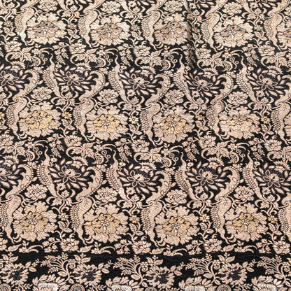 Sanskriti Vintage Black Pure Satin Sarees Banarasi Brocade Zari Hand Woven 5+YD