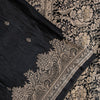 Sanskriti Vintage Black Pure Satin Sarees Banarasi Brocade Zari Hand Woven 5+YD