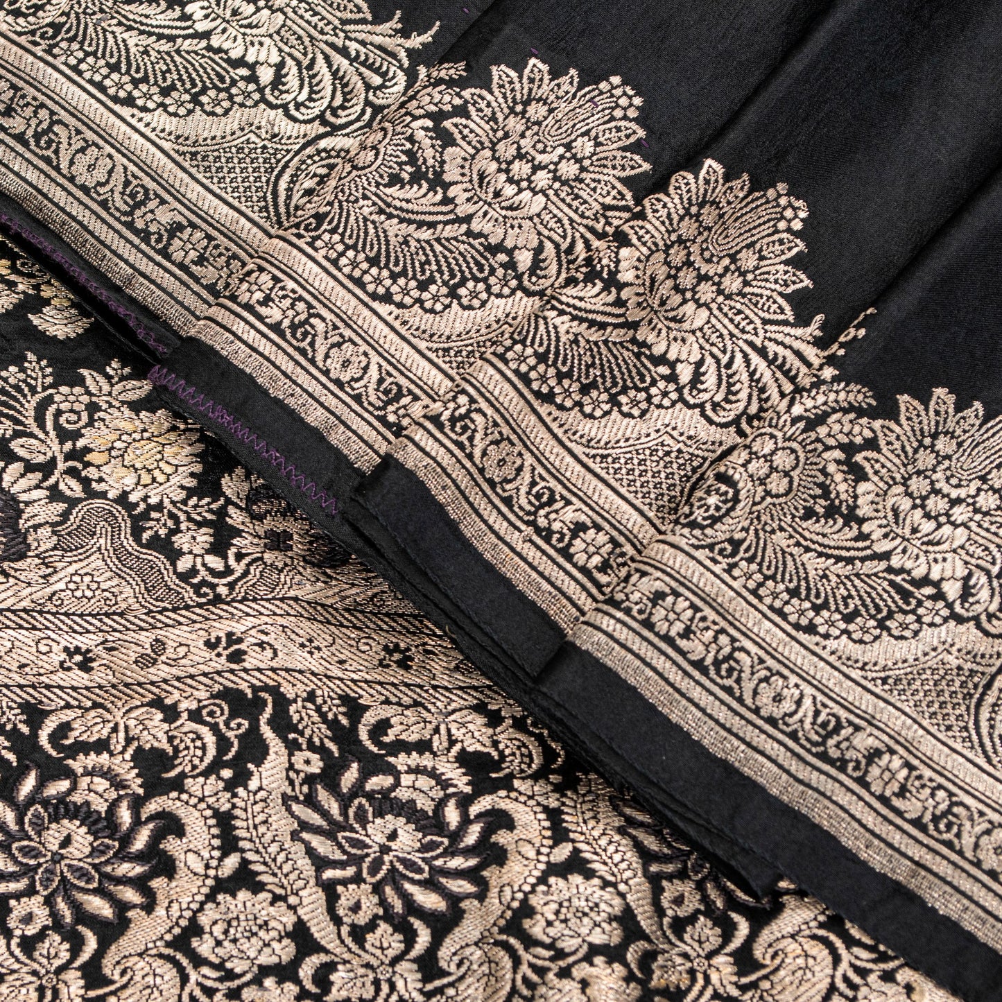 Sanskriti Vintage Black Pure Satin Sarees Banarasi Brocade Zari Hand Woven 5+YD