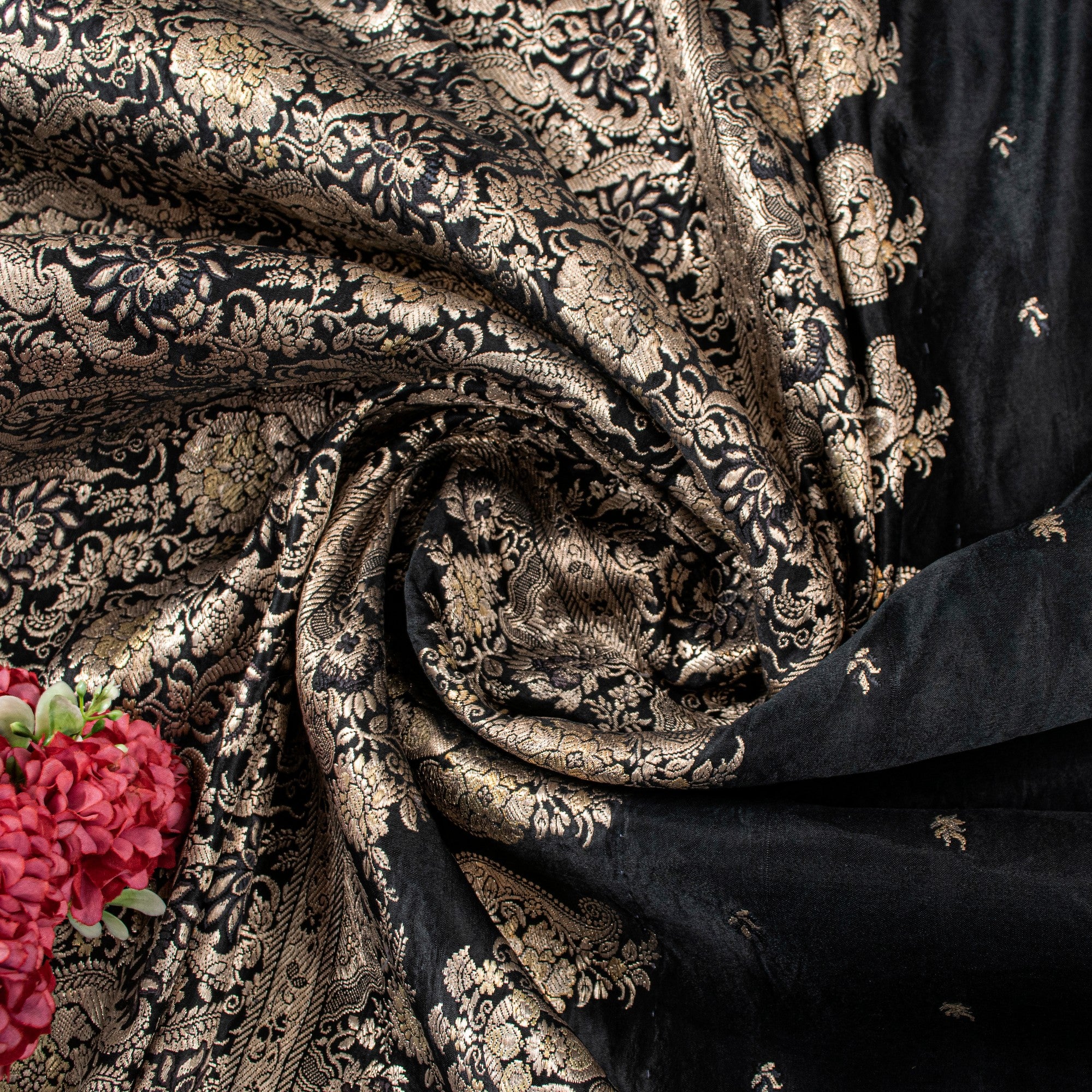 Sanskriti Vintage Black Pure Satin Sarees Banarasi Brocade Zari Hand Woven 5+YD