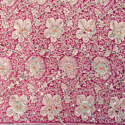 Sanskriti Vintage Soft Pink Pure Silk Sarees Brocade Hand Woven Banarasi 5+Yd