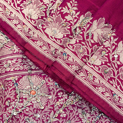 Sanskriti Vintage Soft Pink Pure Silk Sarees Brocade Hand Woven Banarasi 5+Yd
