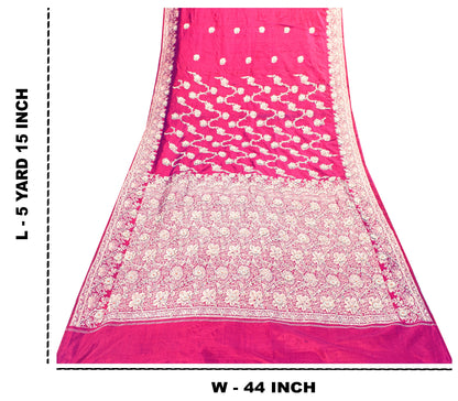 Sanskriti Vintage Soft Pink Pure Silk Sarees Brocade Hand Woven Banarasi 5+Yd