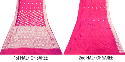 Sanskriti Vintage Soft Pink Pure Silk Sarees Brocade Hand Woven Banarasi 5+Yd