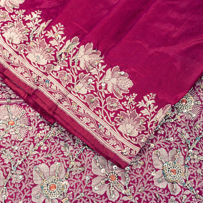 Sanskriti Vintage Soft Pink Pure Silk Sarees Brocade Hand Woven Banarasi 5+Yd