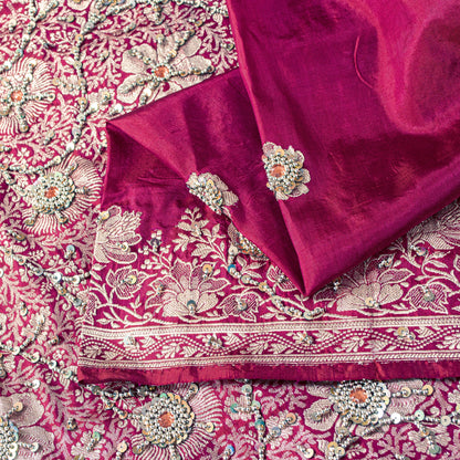 Sanskriti Vintage Soft Pink Pure Silk Sarees Brocade Hand Woven Banarasi 5+Yd