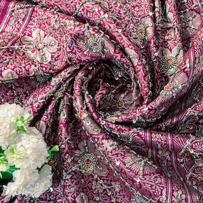 Sanskriti Vintage Soft Pink Pure Silk Sarees Brocade Hand Woven Banarasi 5+Yd
