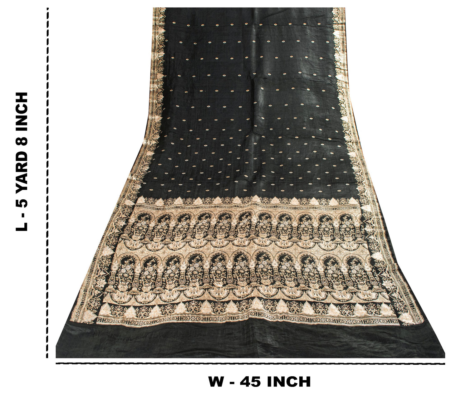 Sanskriti Vintage Saree Black 100% Pure Satin Silk 5+Yd Sari Banarasi Brocade Zari Hand Woven Create Dresses, Kaftan, Skirt, Top, Project