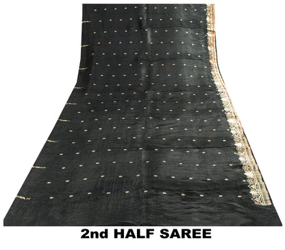 Sanskriti Vintage Saree Black 100% Pure Satin Silk 5+Yd Sari Banarasi Brocade Zari Hand Woven Create Dresses, Kaftan, Skirt, Top, Project
