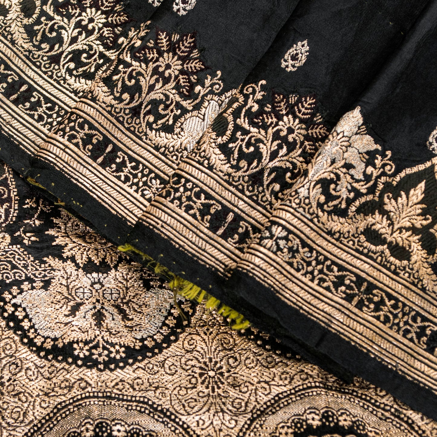 Sanskriti Vintage Saree Black 100% Pure Satin Silk 5+Yd Sari Banarasi Brocade Zari Hand Woven Create Dresses, Kaftan, Skirt, Top, Project