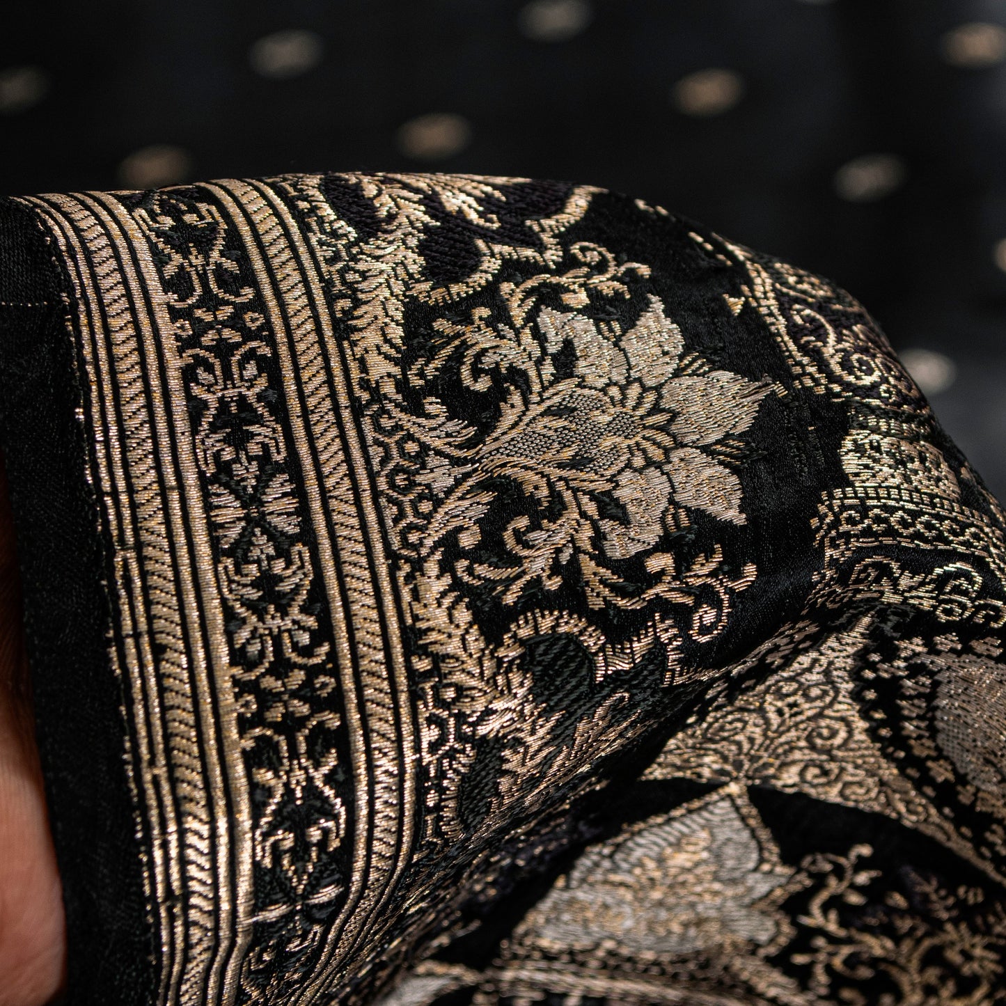 Sanskriti Vintage Saree Black 100% Pure Satin Silk 5+Yd Sari Banarasi Brocade Zari Hand Woven Create Dresses, Kaftan, Skirt, Top, Project