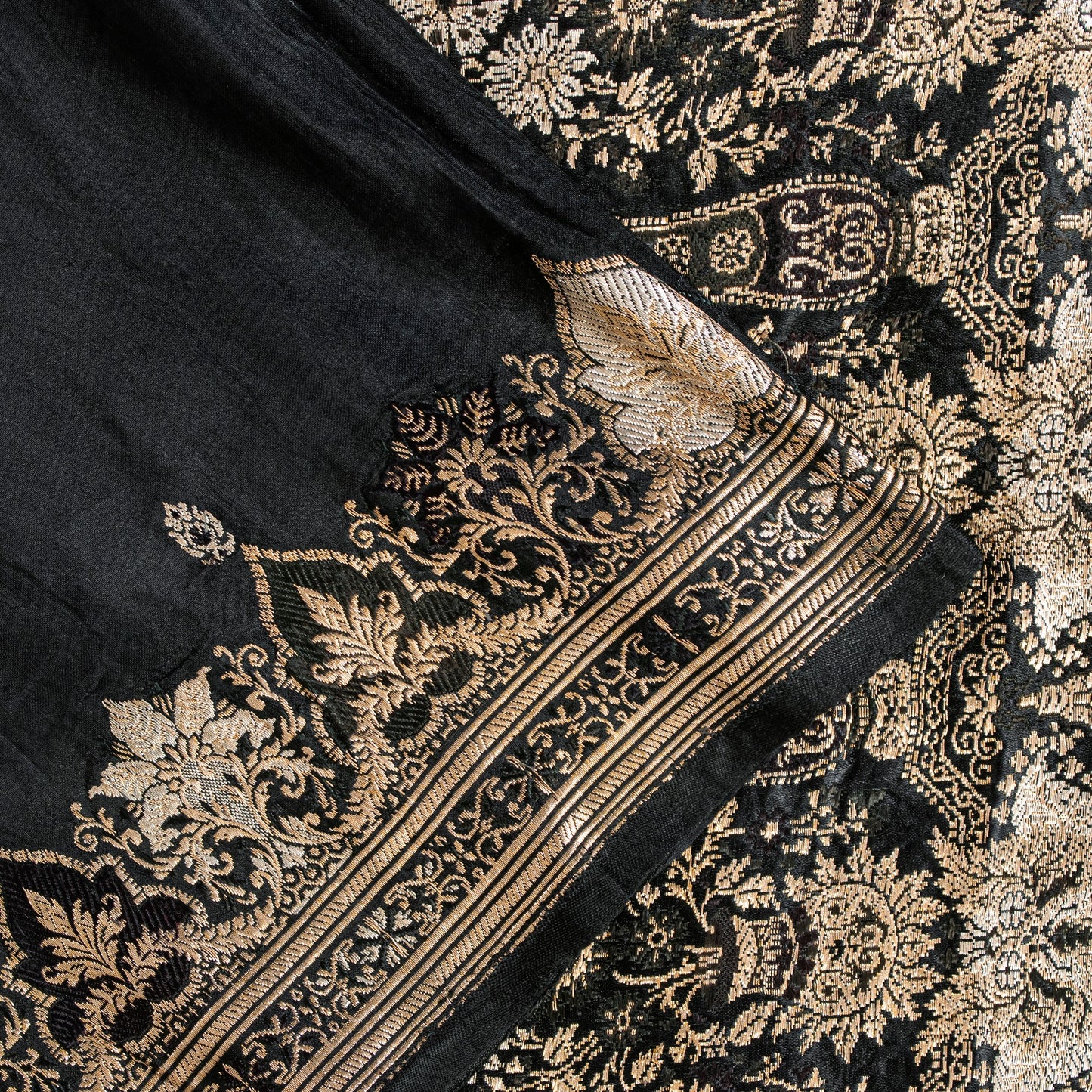 Sanskriti Vintage Saree Black 100% Pure Satin Silk 5+Yd Sari Banarasi Brocade Zari Hand Woven Create Dresses, Kaftan, Skirt, Top, Project