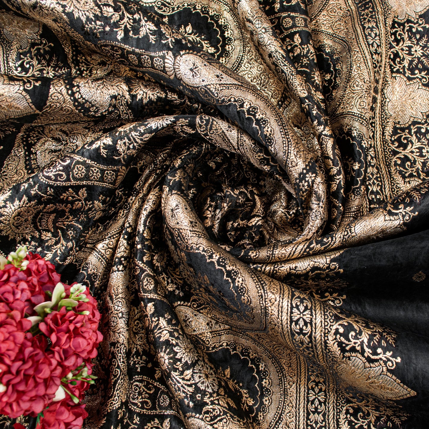 Sanskriti Vintage Saree Black 100% Pure Satin Silk 5+Yd Sari Banarasi Brocade Zari Hand Woven Create Dresses, Kaftan, Skirt, Top, Project
