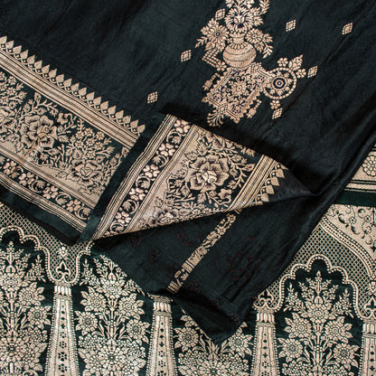 Sanskriti Vintage Black SoftPure Satin Sarees Banarasi Brocade Zari Handmade 5YD