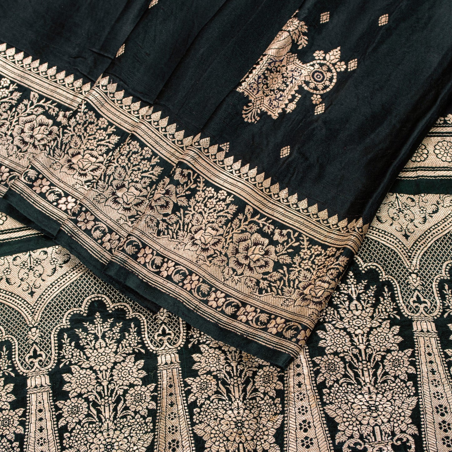 Sanskriti Vintage Black SoftPure Satin Sarees Banarasi Brocade Zari Handmade 5YD