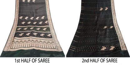 Sanskriti Vintage Black SoftPure Satin Sarees Banarasi Brocade Zari Handmade 5YD