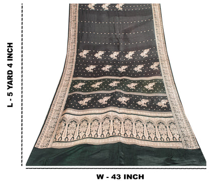 Sanskriti Vintage Black SoftPure Satin Sarees Banarasi Brocade Zari Handmade 5YD