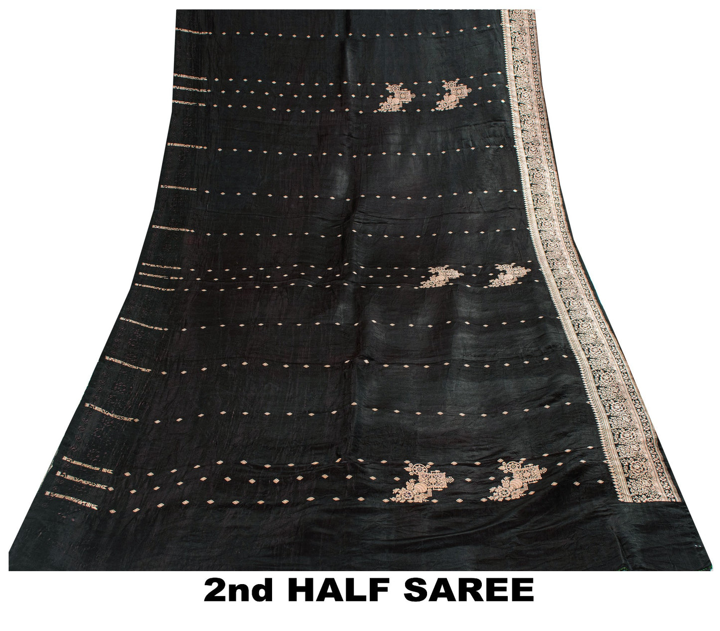 Sanskriti Vintage Black SoftPure Satin Sarees Banarasi Brocade Zari Handmade 5YD
