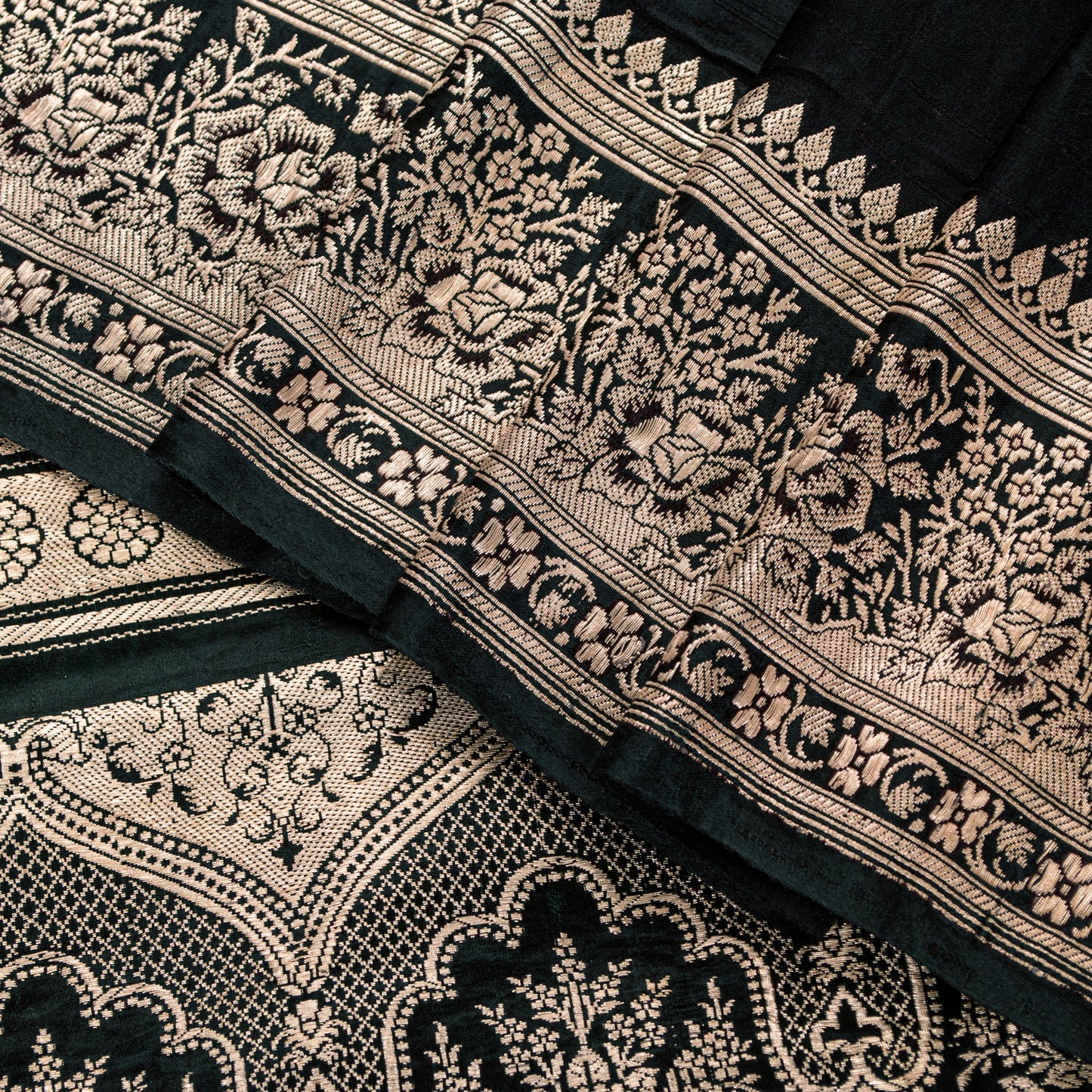 Sanskriti Vintage Black SoftPure Satin Sarees Banarasi Brocade Zari Handmade 5YD