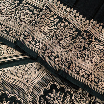 Sanskriti Vintage Black SoftPure Satin Sarees Banarasi Brocade Zari Handmade 5YD