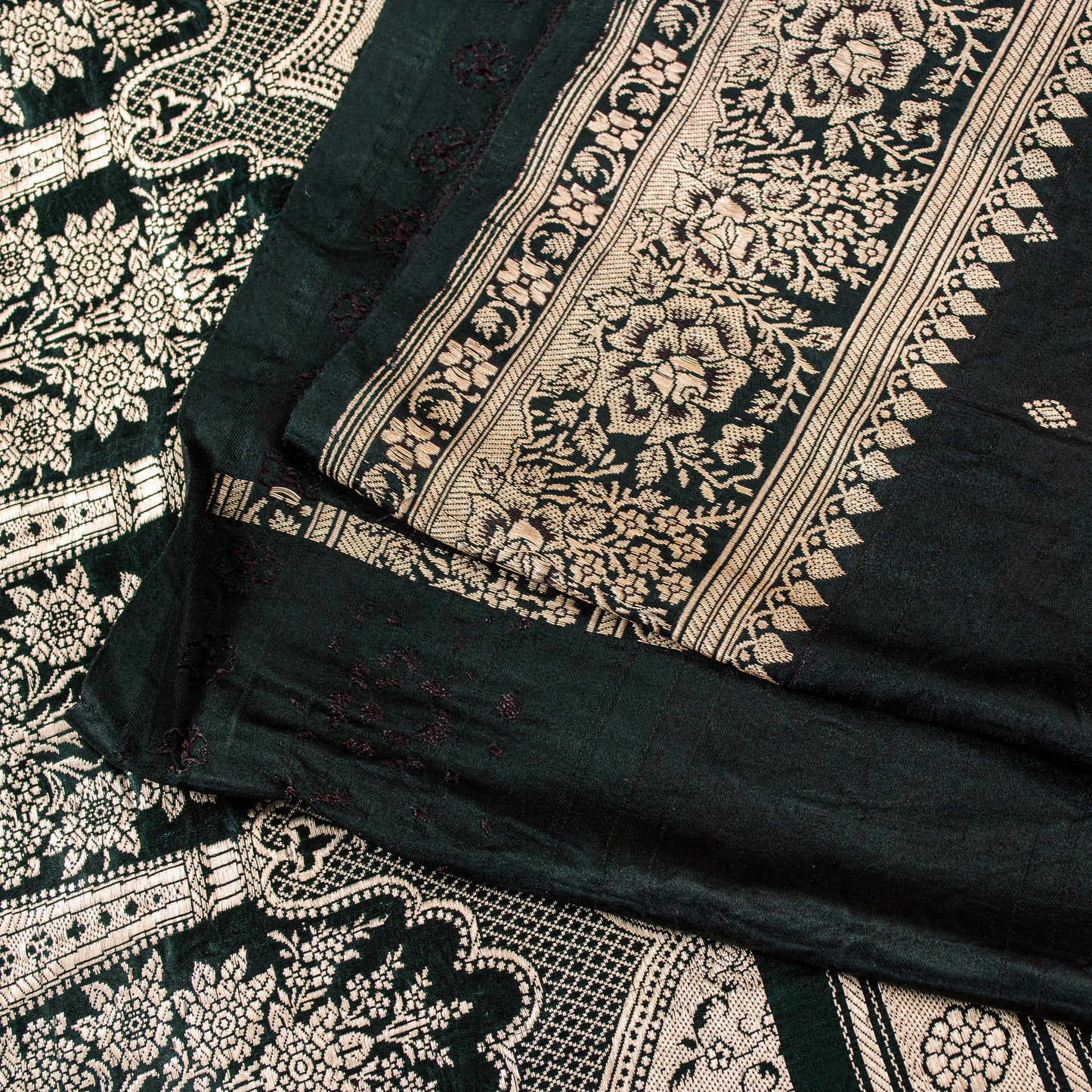 Sanskriti Vintage Black SoftPure Satin Sarees Banarasi Brocade Zari Handmade 5YD