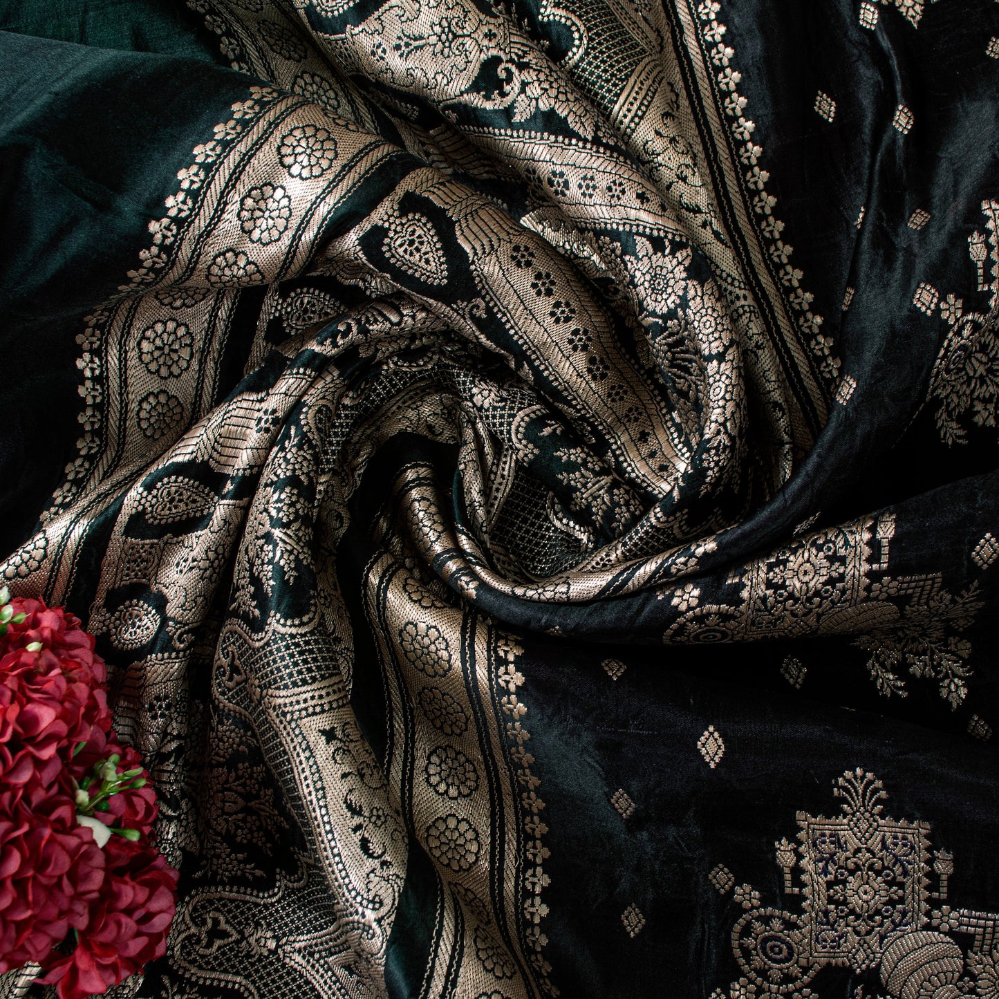 Sanskriti Vintage Black SoftPure Satin Sarees Banarasi Brocade Zari Handmade 5YD