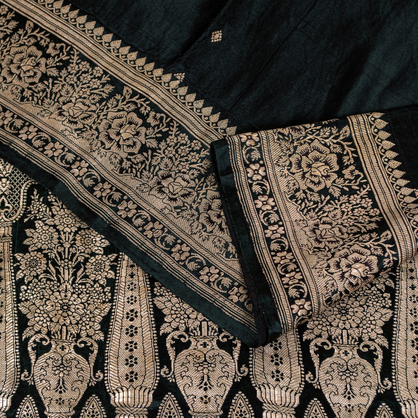 Sanskriti Vintage Black SoftPure Satin Sarees Banarasi Brocade Zari Handmade 5YD