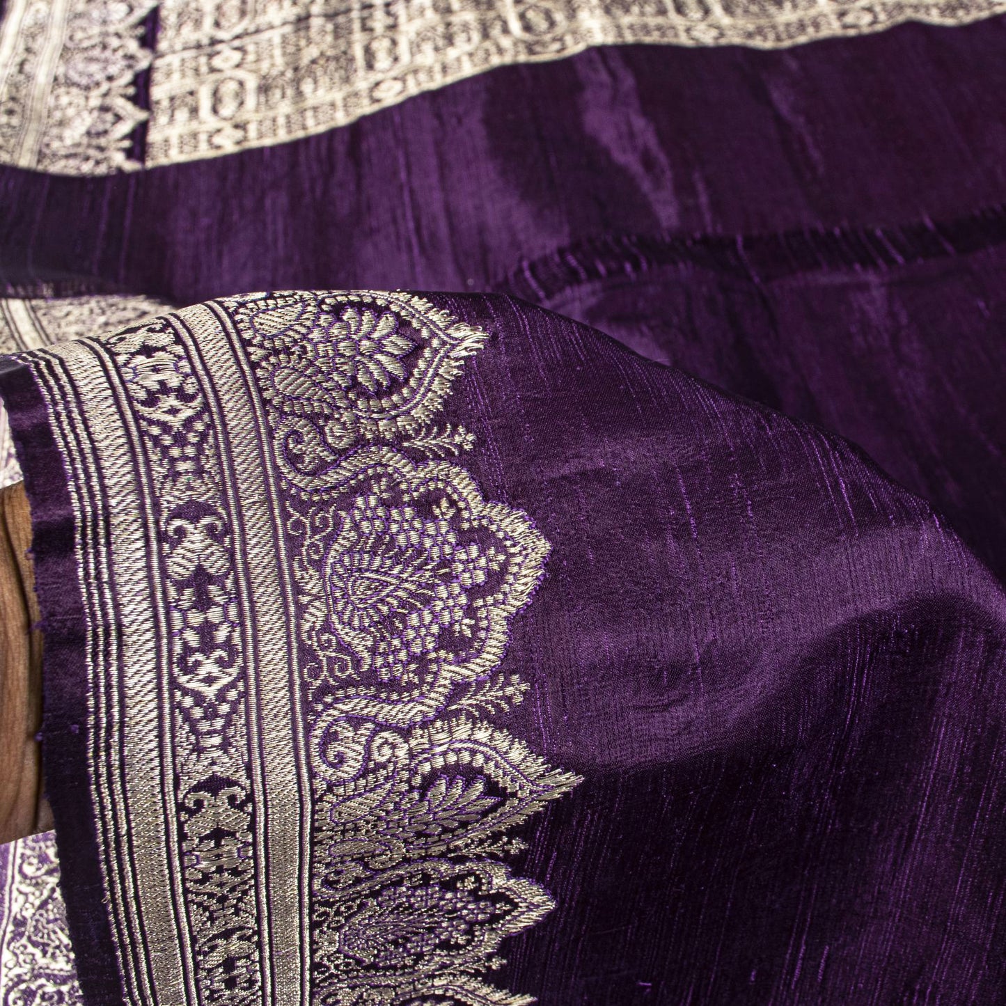 Sanskriti Vintage Violet Pure Satin Saree Banarasi Zari Brocade Blouse Pc Sari