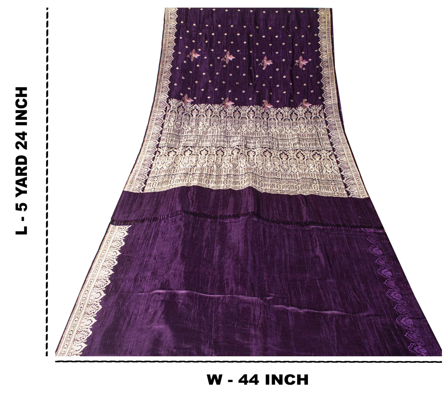 Sanskriti Vintage Violet Pure Satin Saree Banarasi Zari Brocade Blouse Pc Sari