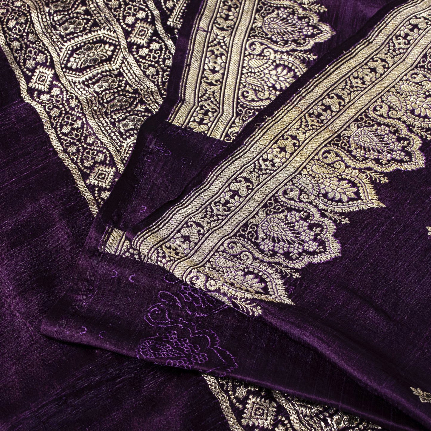 Sanskriti Vintage Violet Pure Satin Saree Banarasi Zari Brocade Blouse Pc Sari