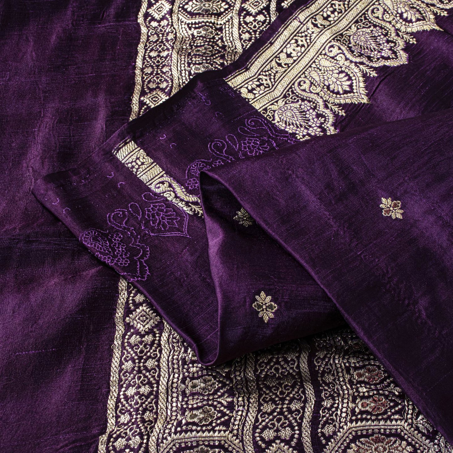 Sanskriti Vintage Violet Pure Satin Saree Banarasi Zari Brocade Blouse Pc Sari