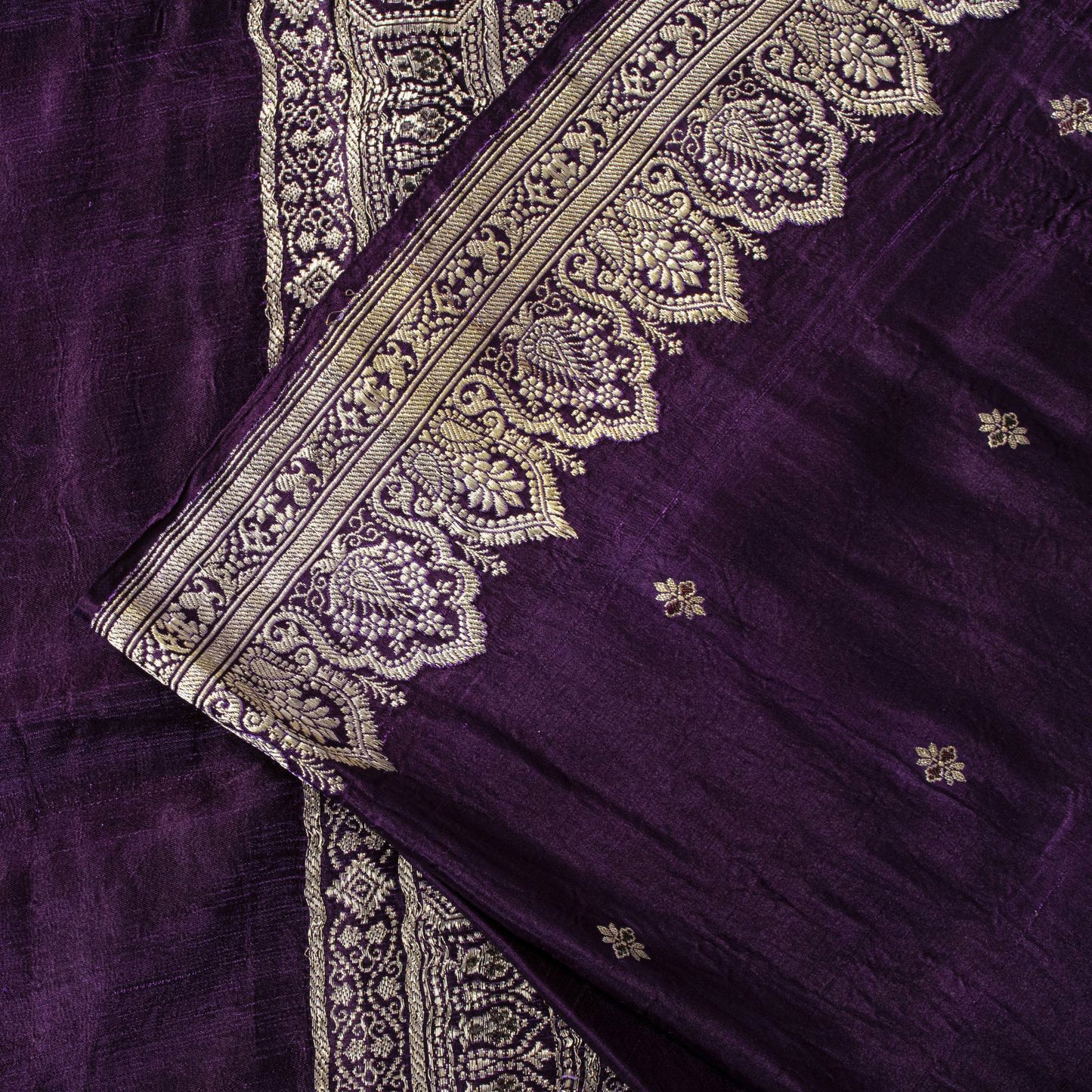 Sanskriti Vintage Violet Pure Satin Saree Banarasi Zari Brocade Blouse Pc Sari