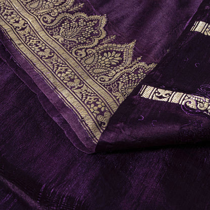Sanskriti Vintage Violet Pure Satin Saree Banarasi Zari Brocade Blouse Pc Sari
