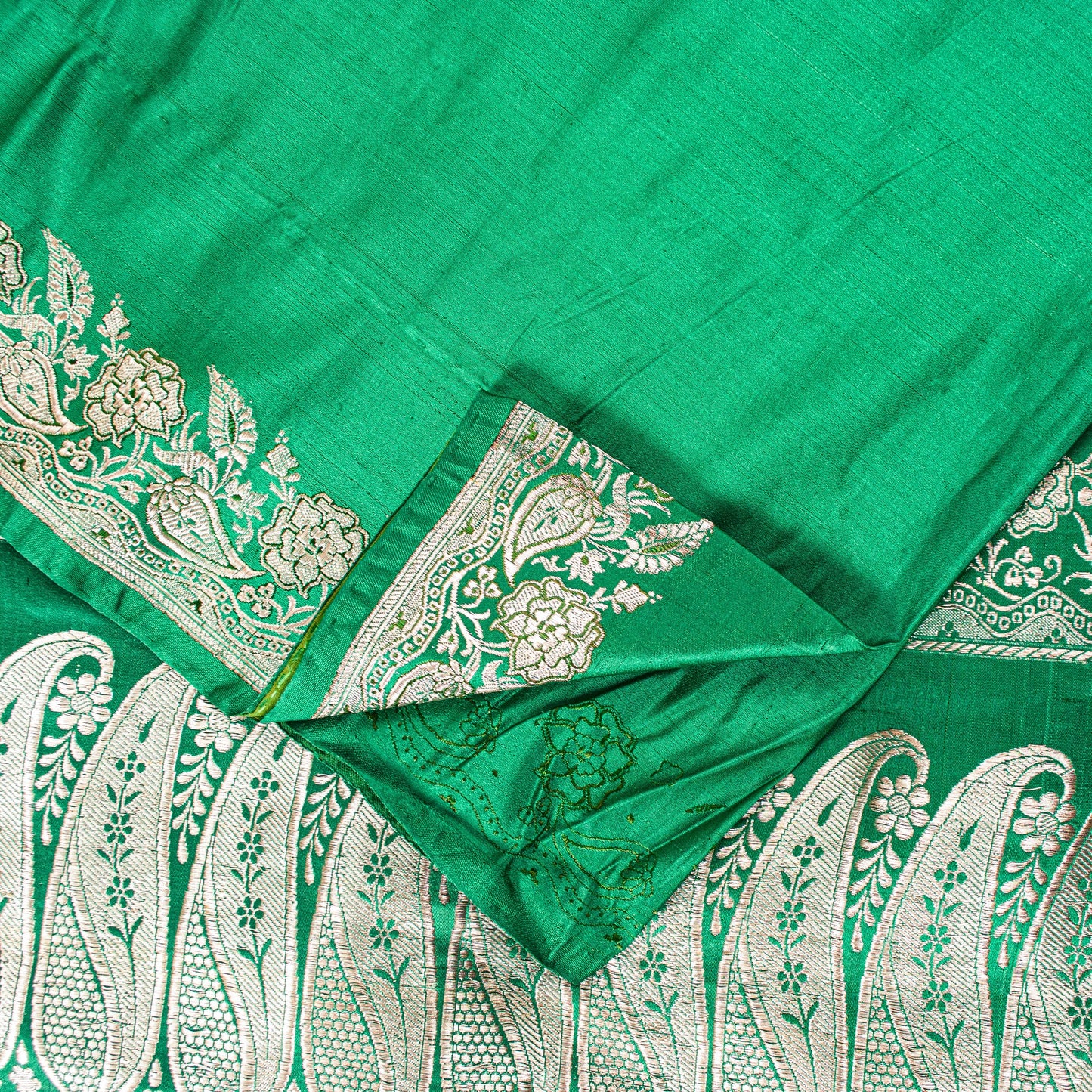 Sanskriti Vintage Green Soft Pure Satin Sarees Zari Handmade Brocade Banarasi 5y