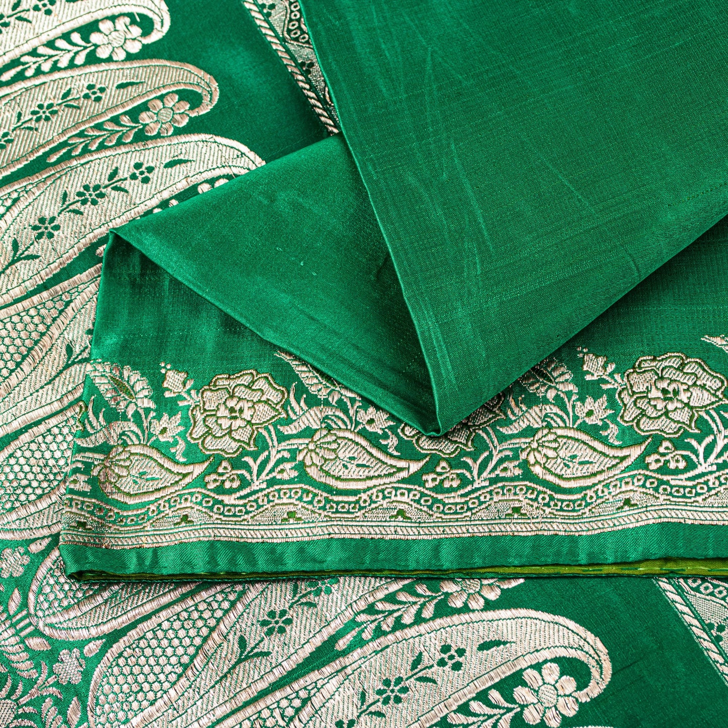 Sanskriti Vintage Green Soft Pure Satin Sarees Zari Handmade Brocade Banarasi 5y