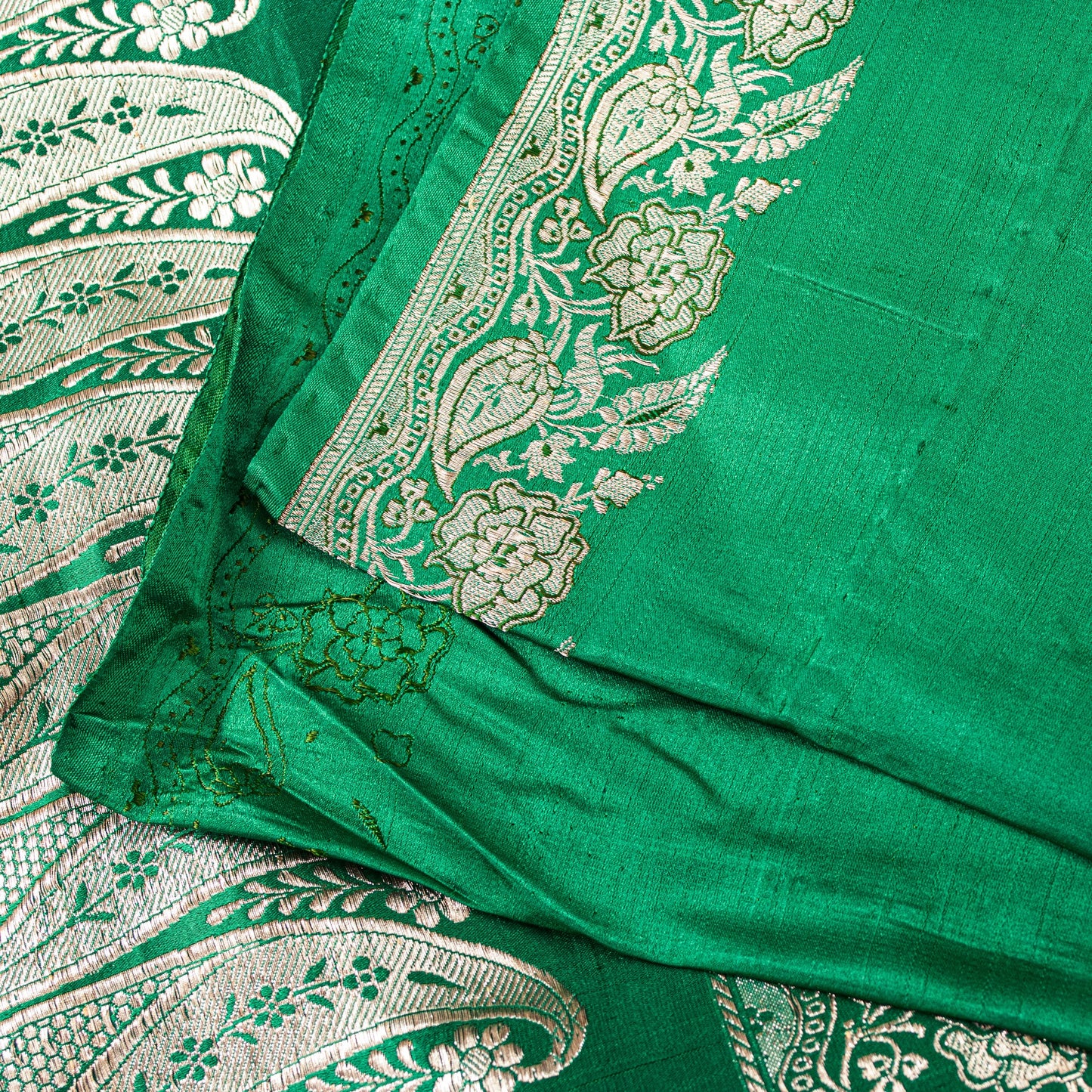 Sanskriti Vintage Green Soft Pure Satin Sarees Zari Handmade Brocade Banarasi 5y