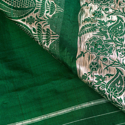 Sanskriti Vintage Green Soft Pure Satin Sarees Zari Handmade Brocade Banarasi 5y
