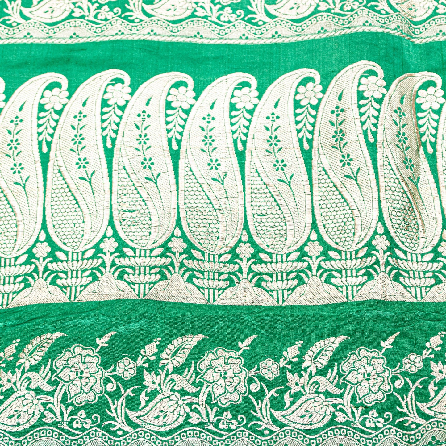 Sanskriti Vintage Green Soft Pure Satin Sarees Zari Handmade Brocade Banarasi 5y