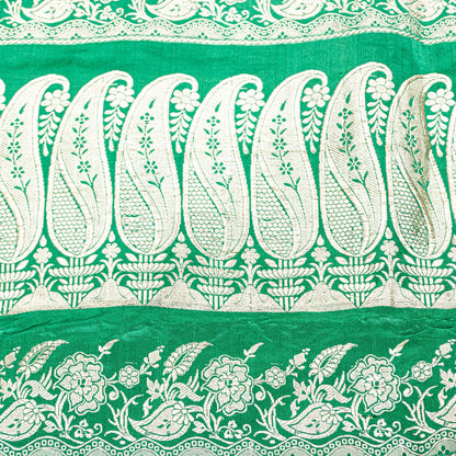 Sanskriti Vintage Green Soft Pure Satin Sarees Zari Handmade Brocade Banarasi 5y